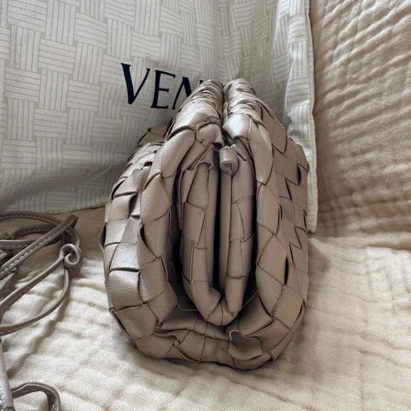 Taupe Woven Leather Clutch - Picture 4 of 14